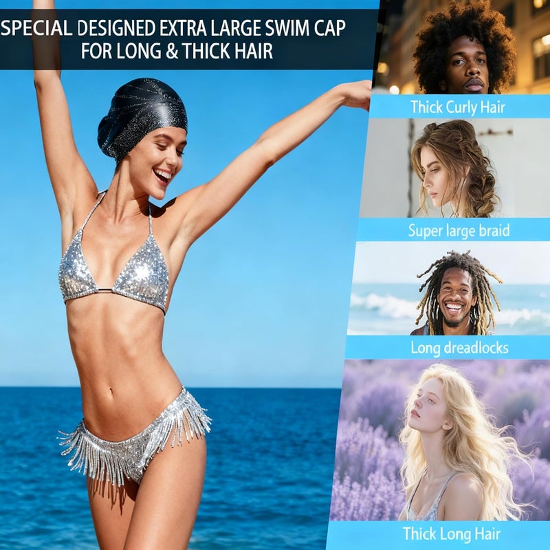 BlueNest Dive Large Silicone Swim Cap Durable Silicone Waterproof Construction with Ultra-Elastic Design Effectively Keeps Hair Dry. Suitable for Long Hair, Curly Hair, and Long Dreadlocks - Image 2
